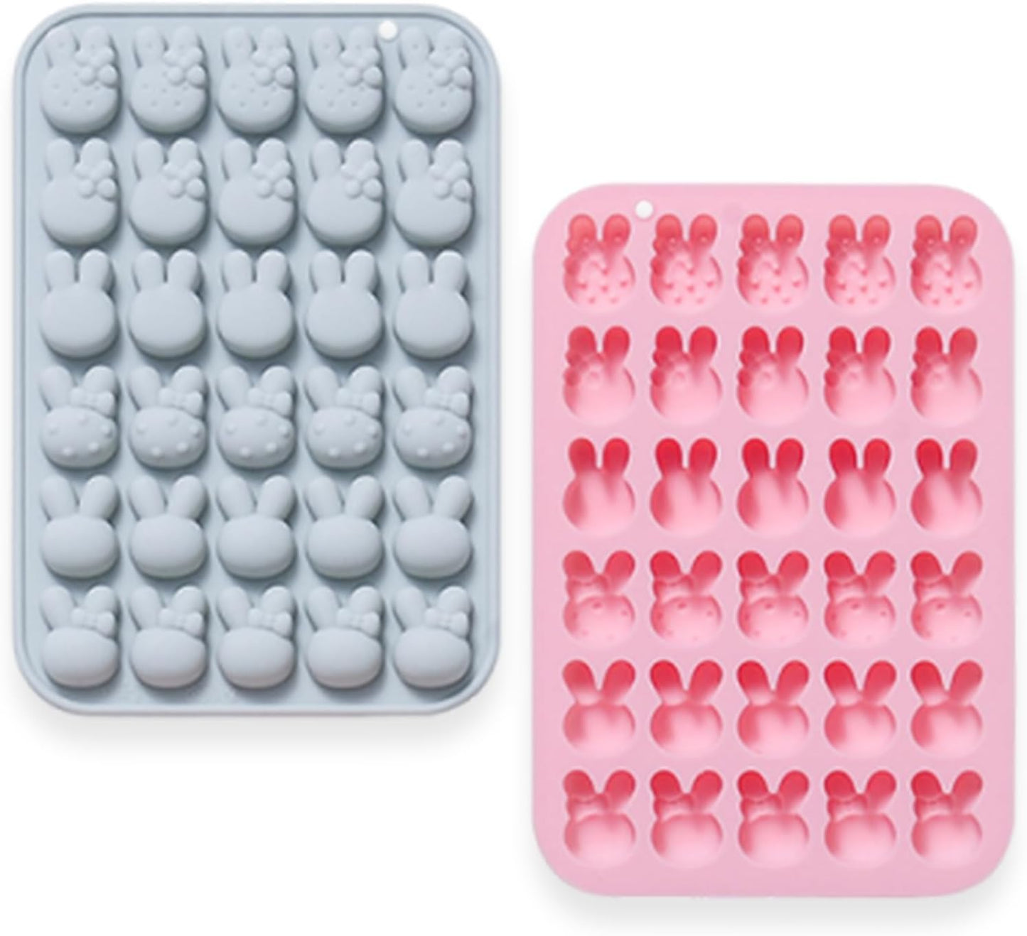 2 Pcs Easter Bunny Silicone Molds, 6 Shaped Rabbit 30 Cavities Candy Mould Wax Melt Tray for Baking Rabbit Chocolate Jello Resin Gummies Cupcake Decor