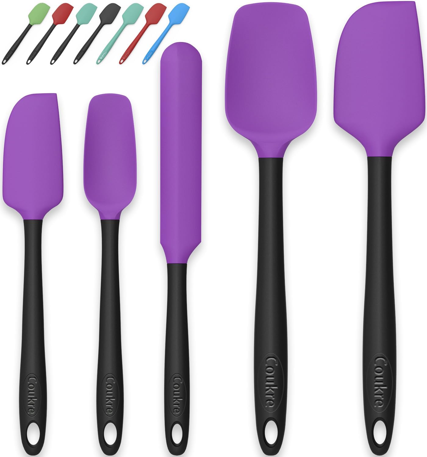 Coukre Silicone Spatula Set of 5,High Temperature Resistant, Food Grade Silicone, Dishwasher Safe, for Baking, Cooking (Purple)