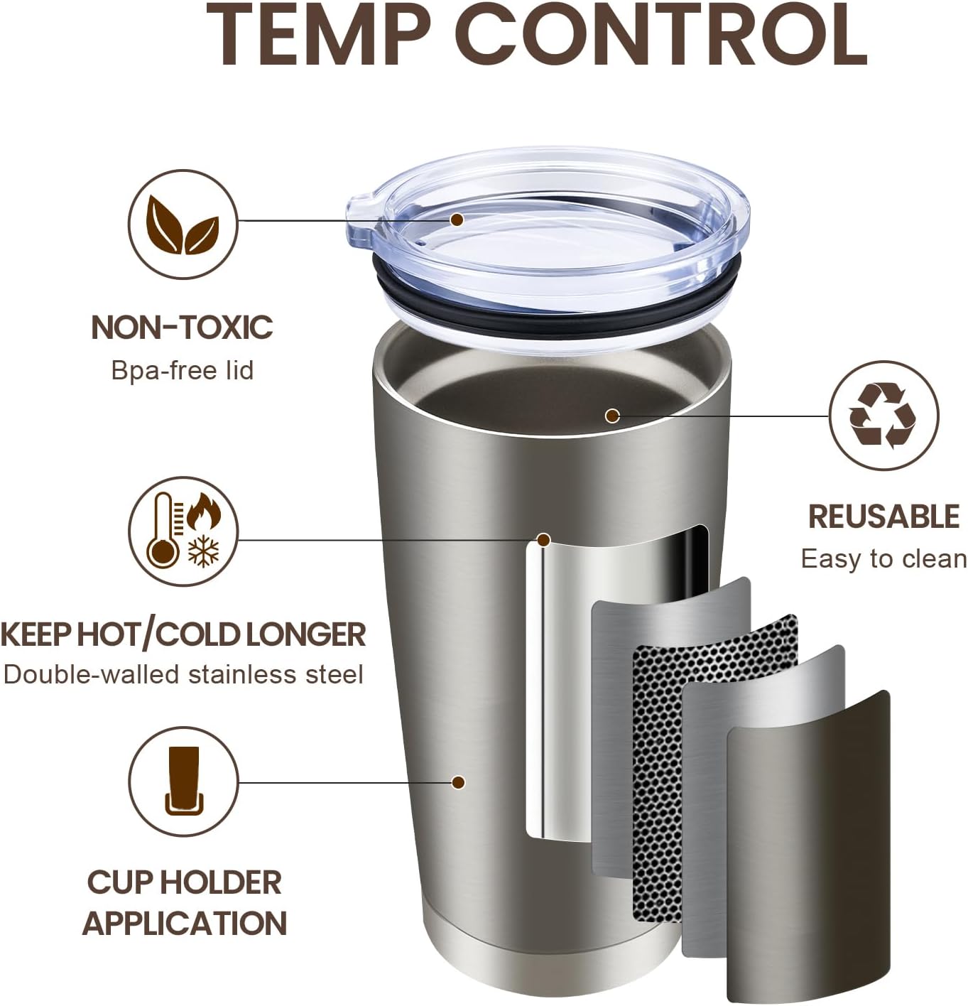 MEWAY 20oz Tumbler 12 Pack Double Wall Vacuum Insulated Travel Mug Bulk, Stainless Steel Tumblers with Lid and Straw, Durable Powder Coated Coffee Cups for Cold & Hot Drinks (Silver, 12)