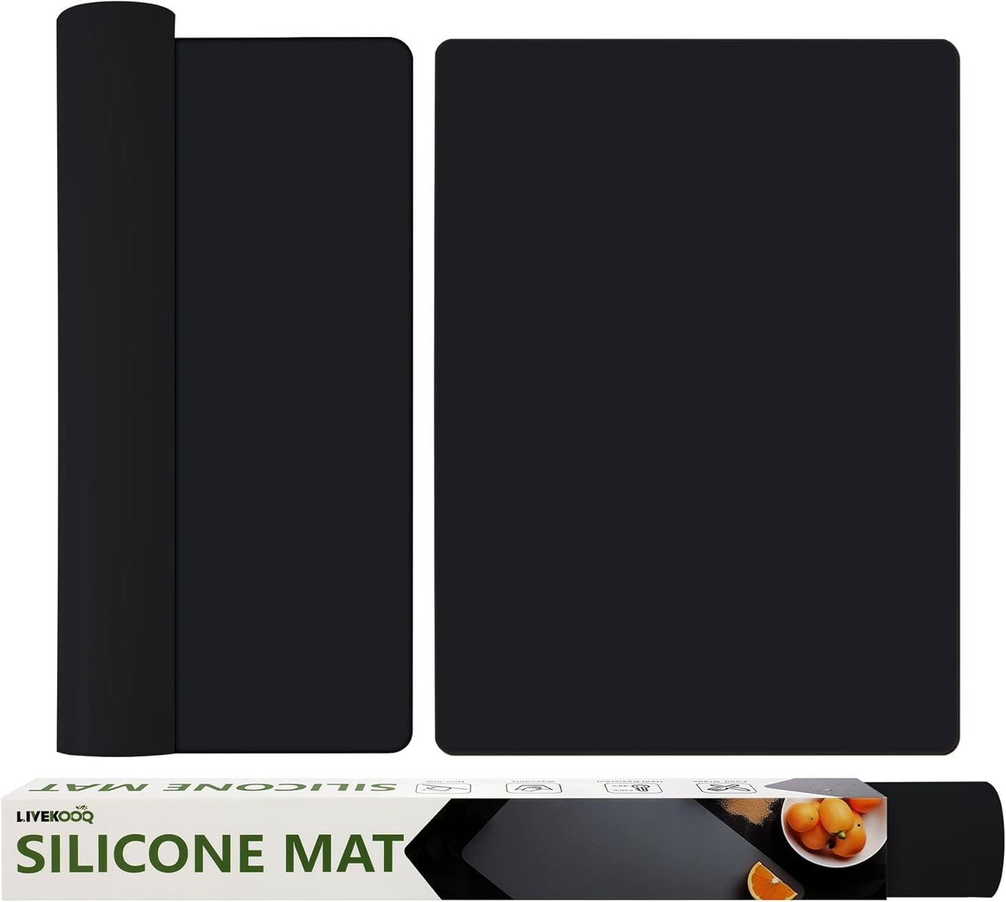 Silicone Mat for Kitchen Counter, Silicone Mat Trimable to Size (Black, 23.6×15.7inch-2PCS), BPA-Free Silicone Placemat, Heat-Resistant NonSlip Table Mat for Air Fryer, Countertop Protector Mat