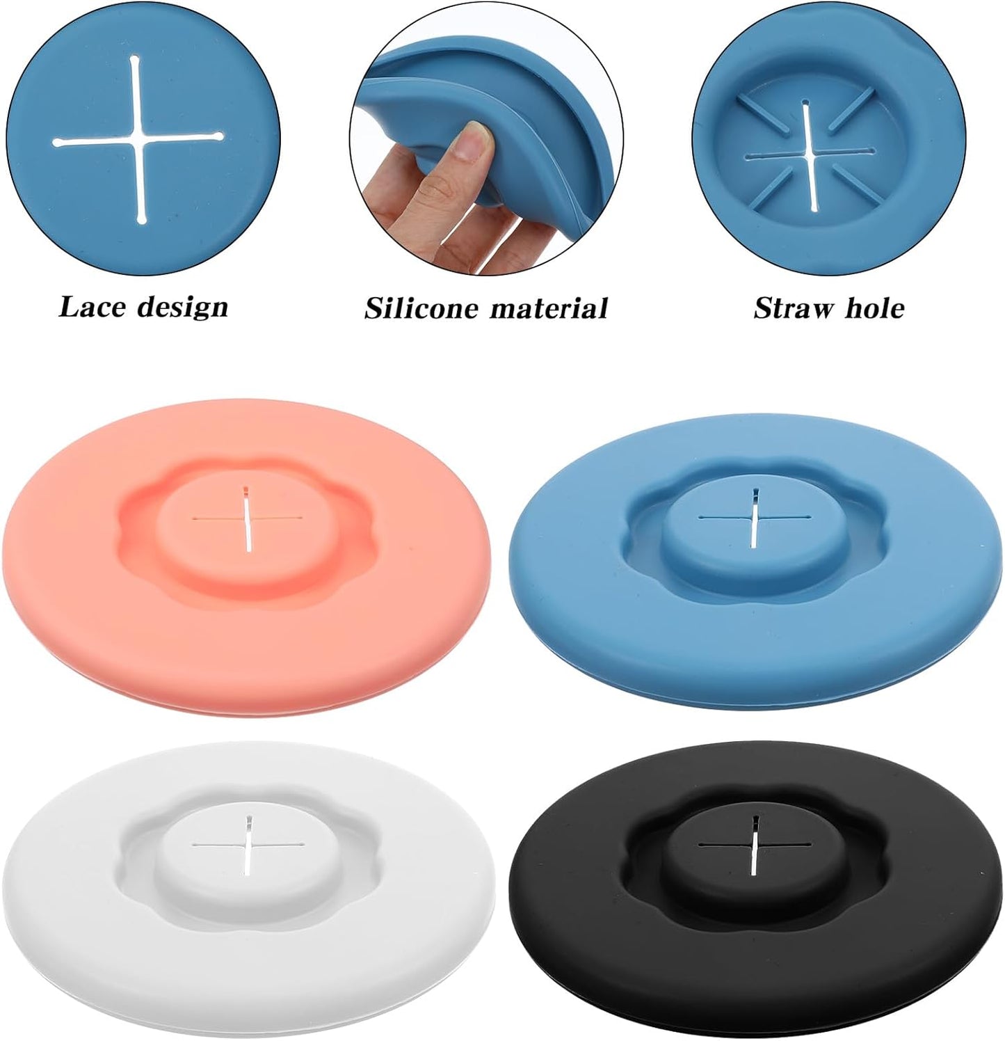 4PCS Silicone Lids Reusable Drink Covers for Alcohol Protection Cup Covers,Food Grade Anti-Dust Airtight Seal Lids with Straw Hole for Most Drinking Cups Glasse Coffee Tea Mugs