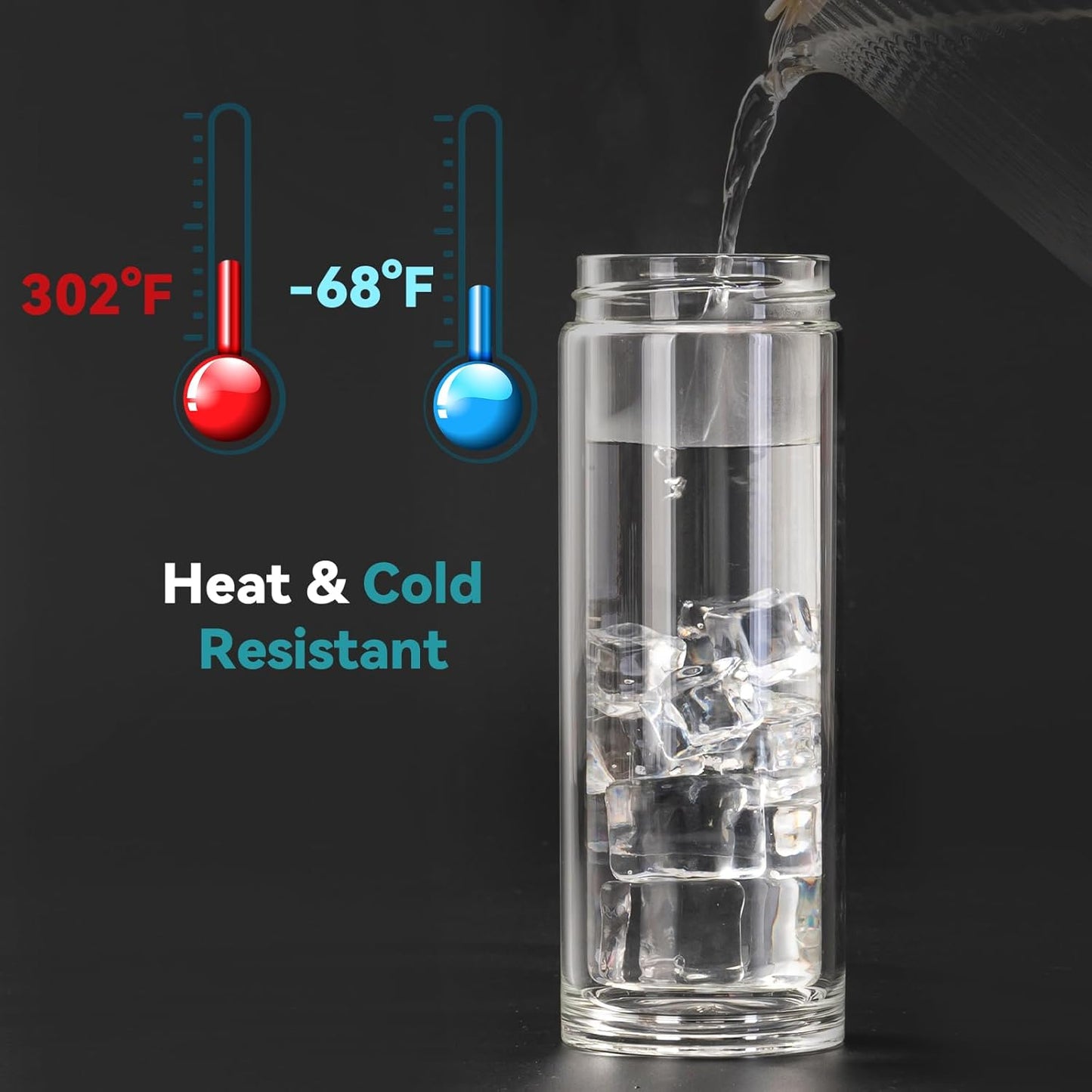 COMI Tea Bottle with Infuser,Double-Wall Glass Travel Mug with One Click Open Lid, Leak Proof Tea Infuser Bottle for Loose Leaf, Fruit & Flower Infused Drinks, Heat & Cold Resistant, Tea Gift Set