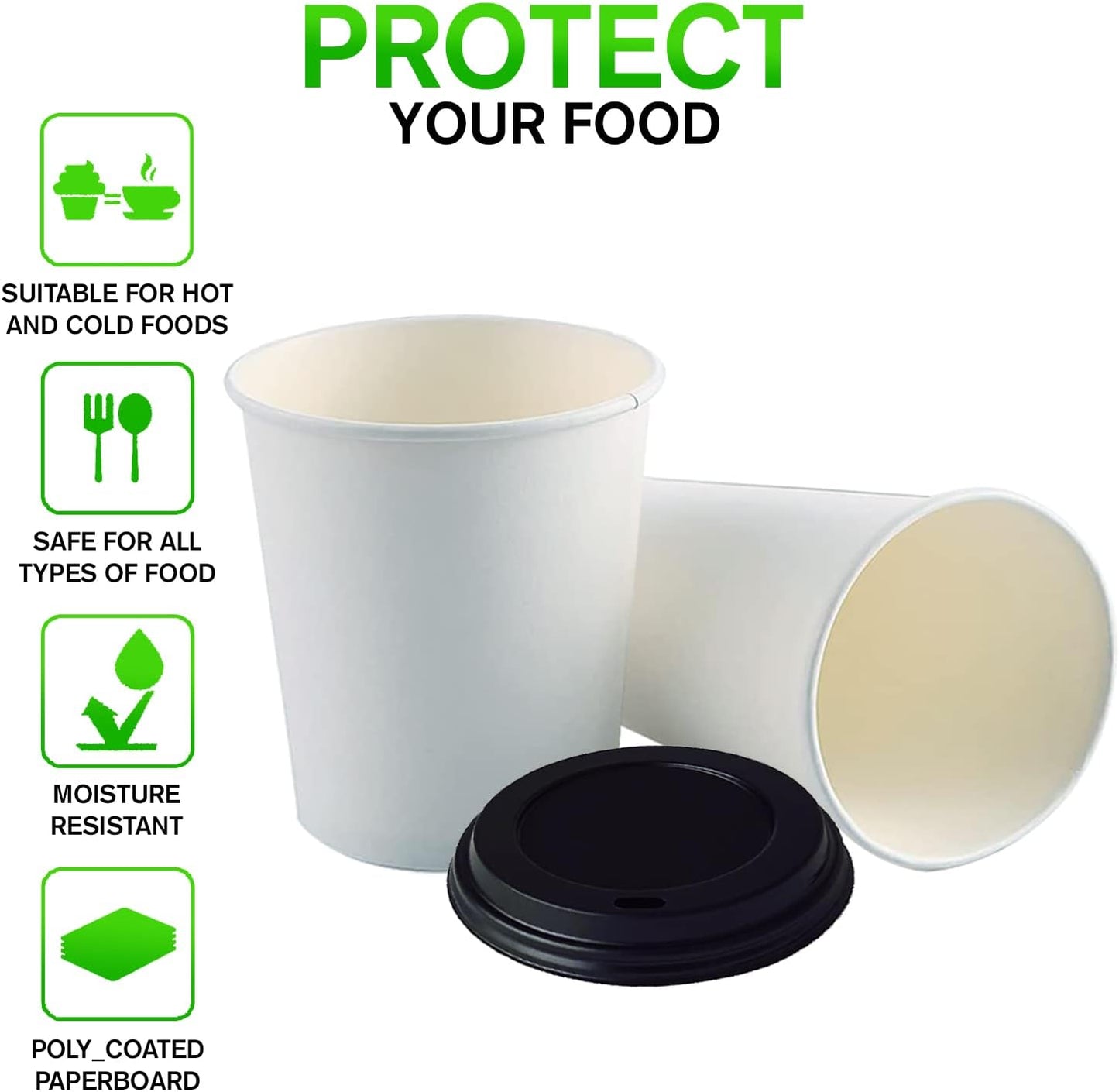 Smygoods White Disposable Paper Coffee Cups with Lids (10 OZ, 100 Count) For Hot Beverages, Tea, Espresso, Cocoa - To Go Drink Containers, Café & Office