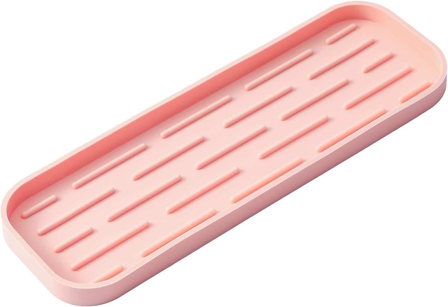 Silicone Kitchen Sink Organizer Tray for Multiple Usage,Easy Clean,Eco-Friendly Sponges Holder for Kitchen Bathroom Counter or Sink,Dish Soap Dispenser,Scrubber,Bottle,Cup Pink 12" x 4”