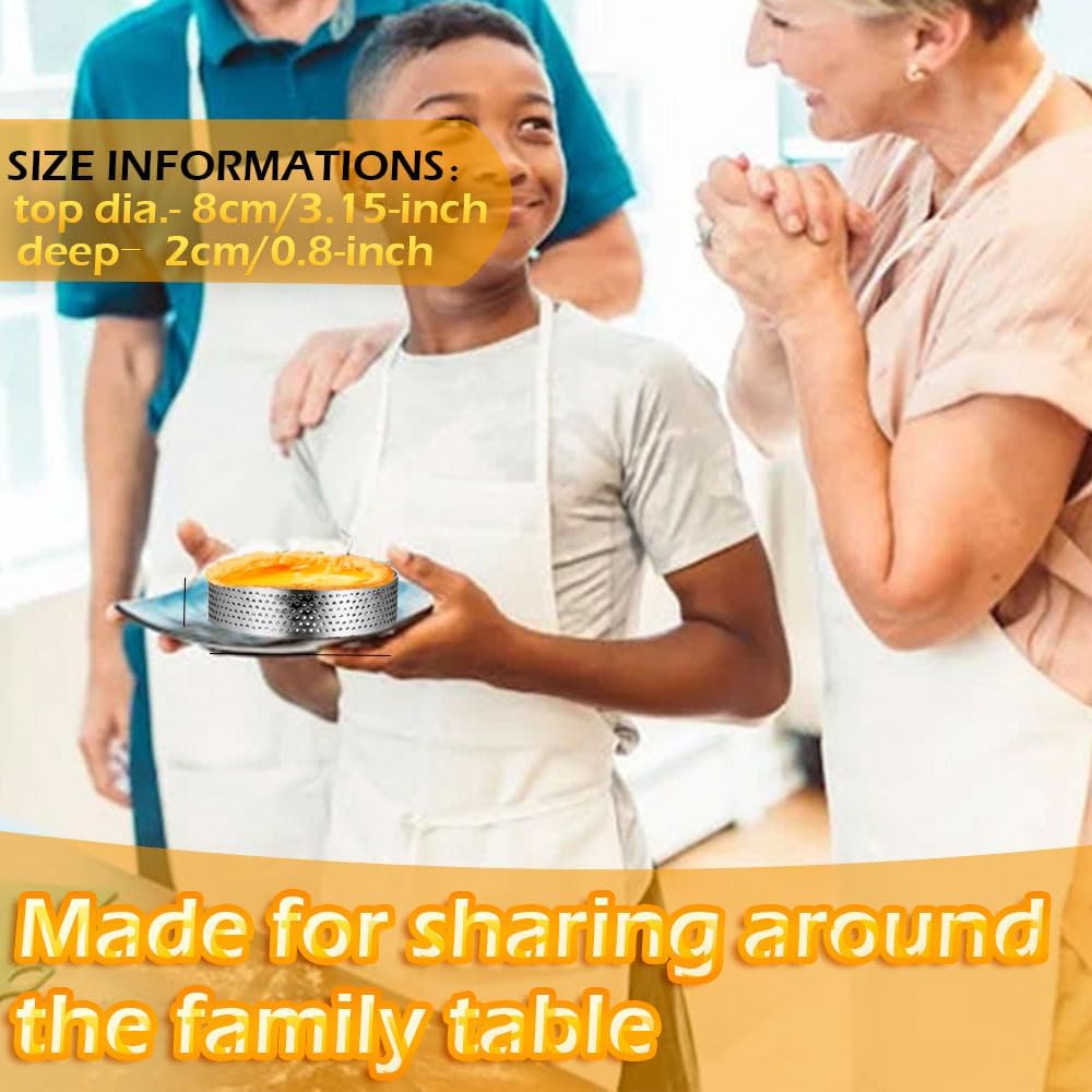 8Packs Perforated Tart Rings 3.15 Inch Stainless Steel Perforated Cake Rings, Round Tart Ring Molds for Cookies, fruit tarts, Prevent Soggy Crust & Even Baking