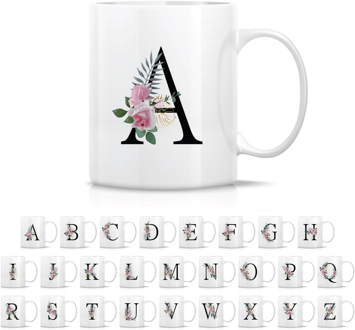 Retreez Initial A-Z Floral Botanical Bouquet Alphabet Monogrammed Monogram Mug 11 Oz Ceramic Tea Coffee Mugs - Appreciation Thank You Wedding Birthday Gifts for her friend coworker sister - A Initial