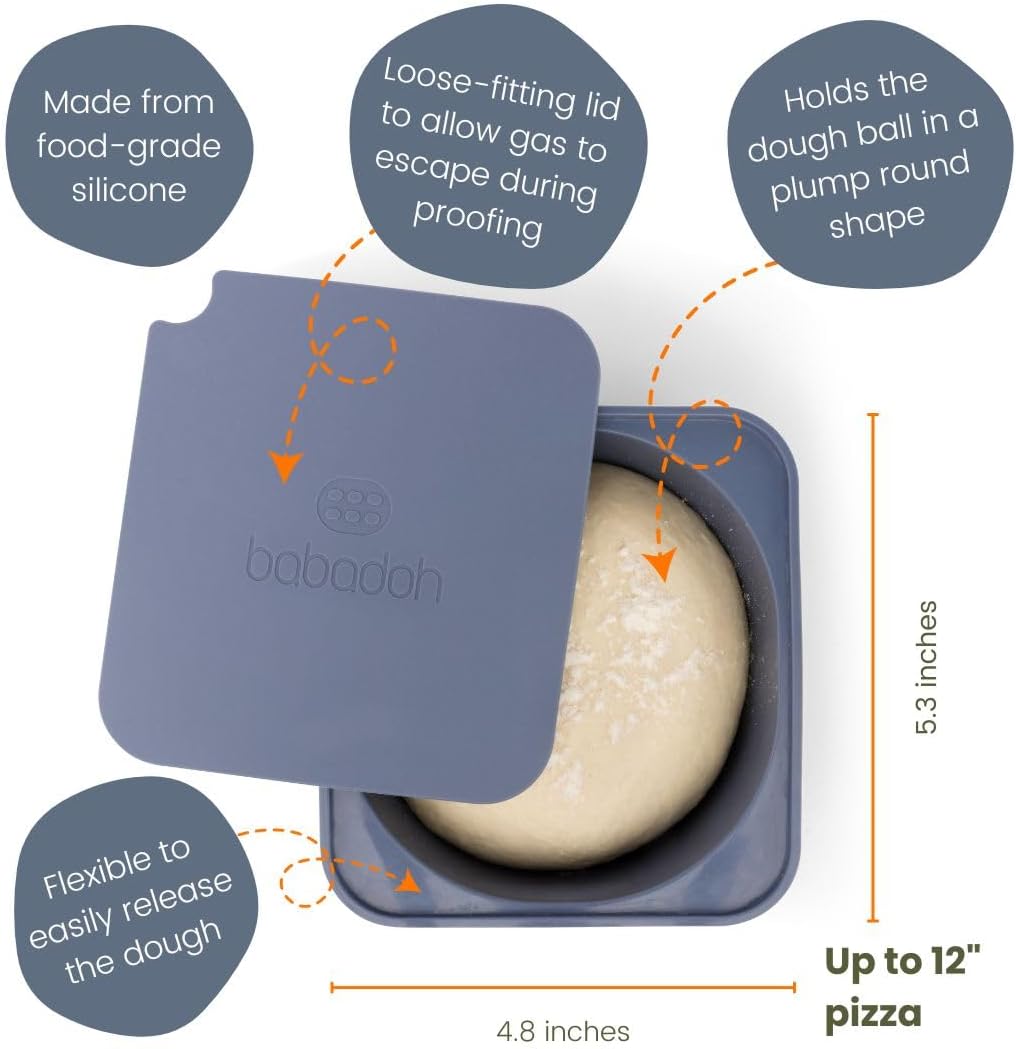 Babadoh Pizza Dough Proofing Silicone Containers with Lids | Pizza Making Accessories | Set of 6 | Multi Blue (2 Dough, 2 Smoke, 2 Steel) | Original Size (make 12" Pizzas)