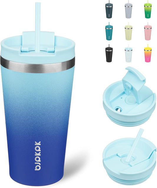 BJPKPK 18oz Insulated Tumbler With lid And Straw Stainless Steel Tumblers Travel Coffee Mug Reusable Thermal Cup,Sky