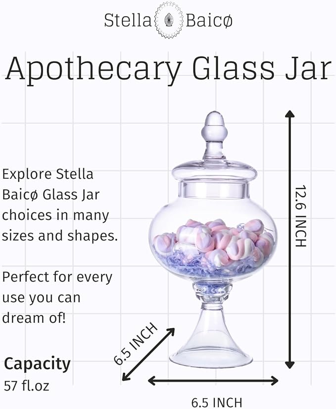 Stella Baic Hand-Blown Glass Apothecary Jar with Lid, Minimalist Style, Decorative Jar, Clear Glass Candy Jar, Height: 12.6", Diameter: 6.5
