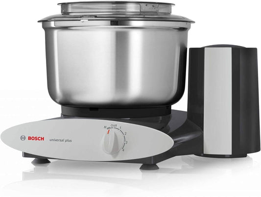 Bosch Universal Plus Stand Mixer with Stainless Steel Bowl with NutriMill Dough Hook Extender Bundle- Black 500 Watt