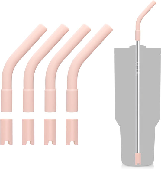 4 Set Silicone Straw Tips, Food Grade Rubber Metal Straws Tips Covers with Silicone Bottom Only Fit for 8MM Stainless Steel Straw