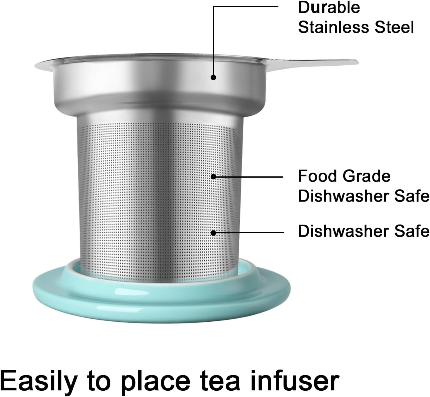 Sweejar Porcelain Tea Infuser Mug with Lid, 20 oz Teacup with Strainers for Loose Leaf Tea, Microwave and Dishwasher Safe Coffee Mug(Turquoise)