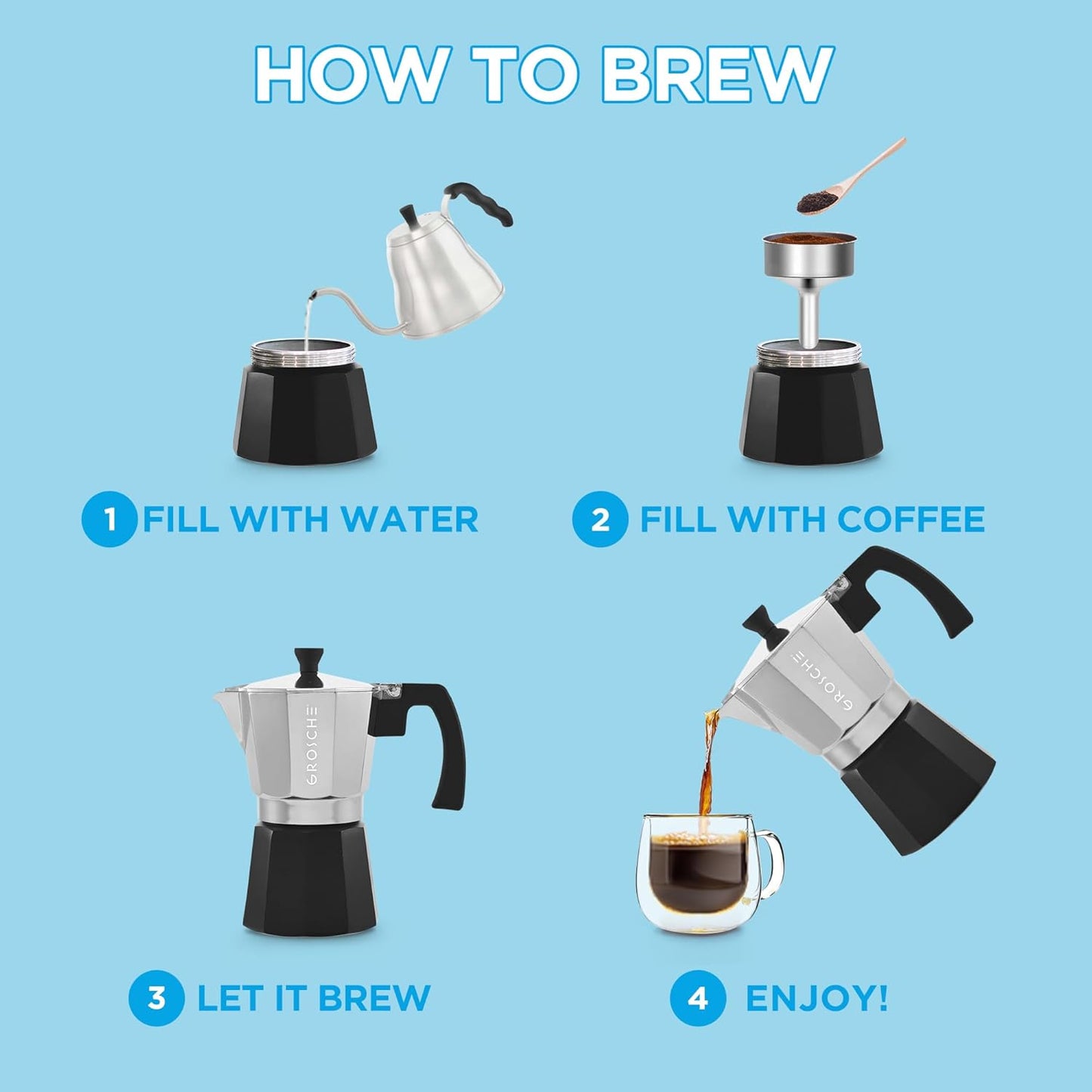 GROSCHE Milano Stovetop Espresso Maker Moka Pot Cuban Coffee Maker Stovetop Coffee Maker Moka Italian Espresso Greca Coffee Maker Brewer Percolator | 9 Espresso Cup, Tuxedo