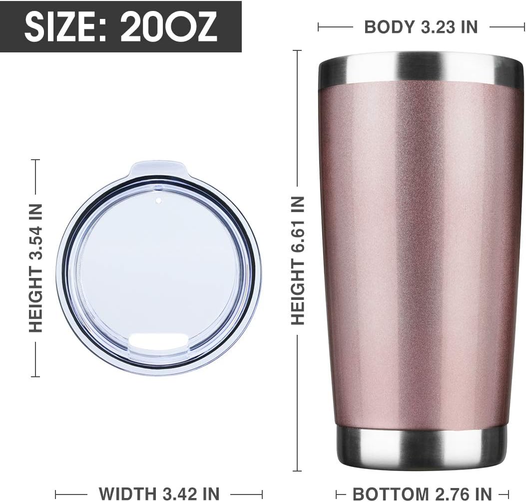20oz Tumbler Bulk Stainless Steel Vacuum Insulated Tumblers with Lid Double Wall Travel Mug Durable Powder Coated Coffee Cup, Suitable for Ice Drinks and Hot Beverage (Rose gold 1pack)