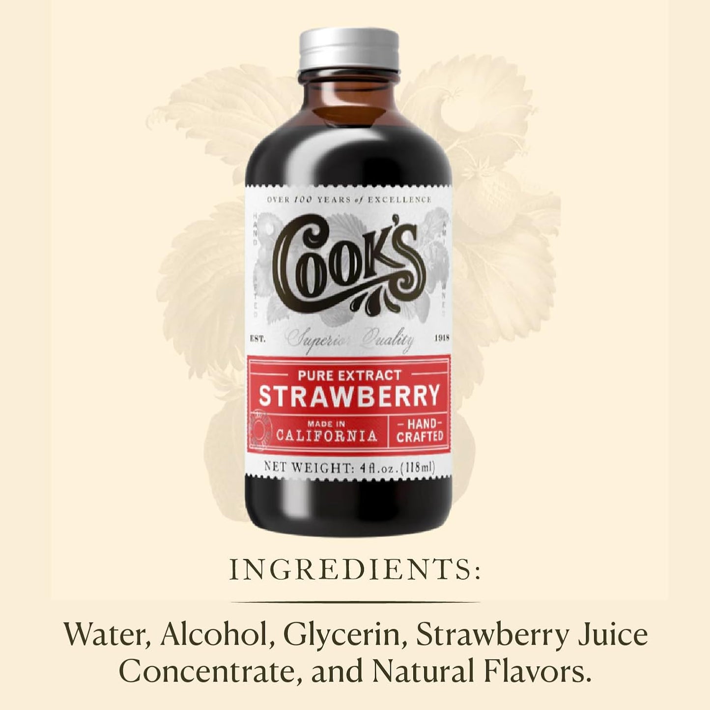 Cook's, Strawberry Extract for Baking, Preserves, Syrup, Cookies, Cakes, 32 oz