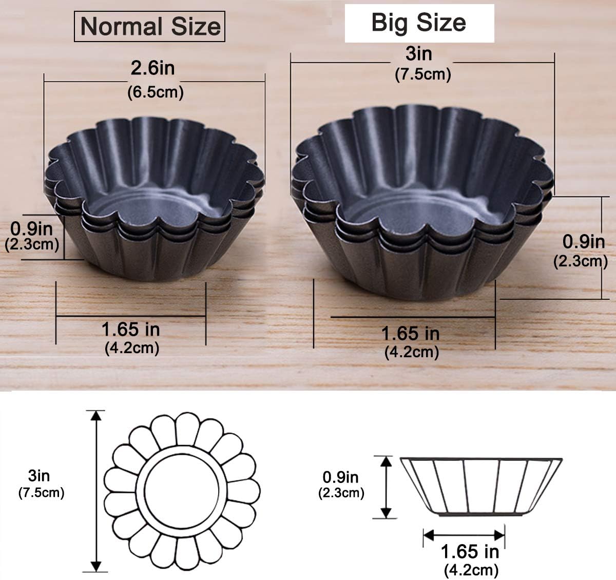 12 Packs Egg Tart Mold, Upgrade Bigger Size 3 x 0.9inch, Cupcake Cake Muffin Mold Tin Pan Baking Tool, Carbon Steel