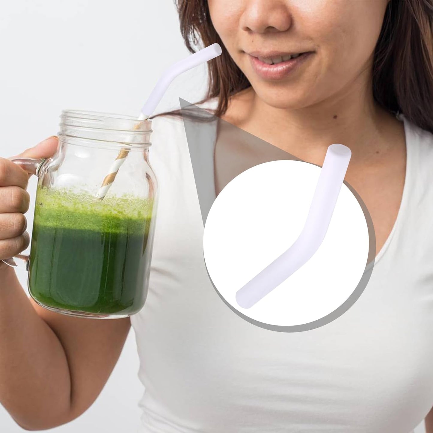 6pcs Food-Grade Silicone Straw Tips, Reusable Metal Straw Elbows Tips, Temperature Resistant Rubber Straw Covers Replacement Tip for 5/16" Stainless Steel Straws - White