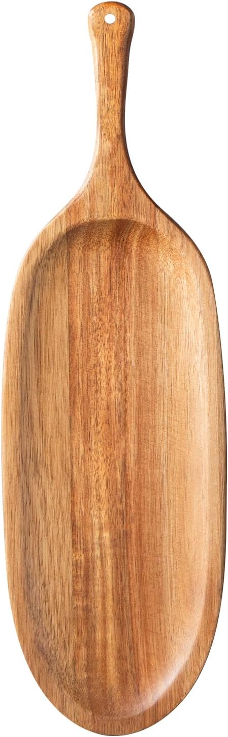 Wooden Serving Tray with Handle 1pcs Serving Plates for Meal Christmas Dinner Plates 16.5" Med-Size Wood Cheese Charcuterie Board for Food Meat Acacia Wood Platers for Bread Appetizer Snack