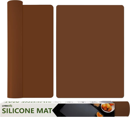 Silicone Mat for Kitchen Counter, Silicone Mat Trimable to Size (Brown, 23.6×15.7inch-2PCS), BPA-Free Silicone Placemat, Heat-Resistant NonSlip Table Mat for Air Fryer, Countertop Protector Mat