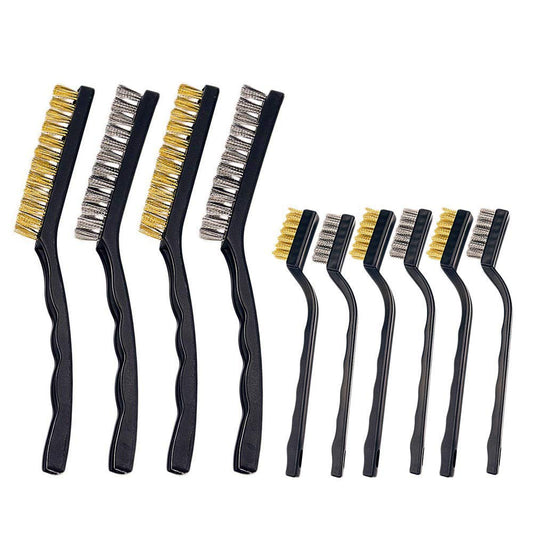 Wire Brush Set Scratch Brush Set for Cleaning Welding Slag Rust and Dust Curved Handle Stainless Steel and Brass Black 10-Pack