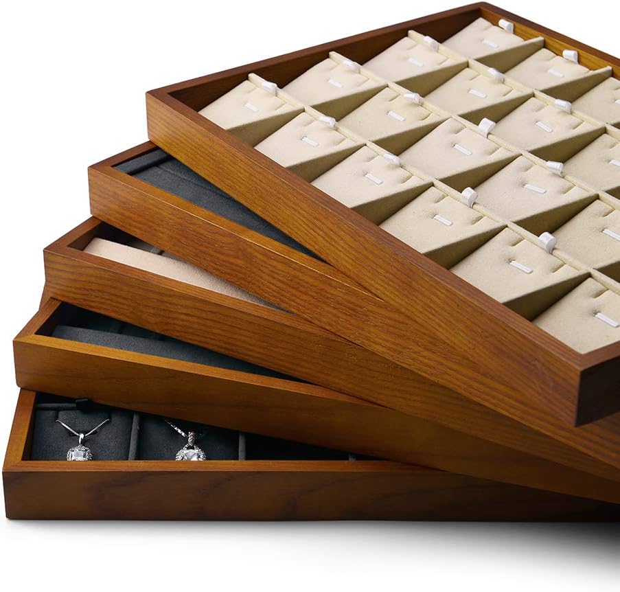 Oirlv Wood 13 Grids Necklace/Bracelet/Pendant Display Tray Jewelry Drawer Organizer Stackable Jewelry Trays (Creamy-white)