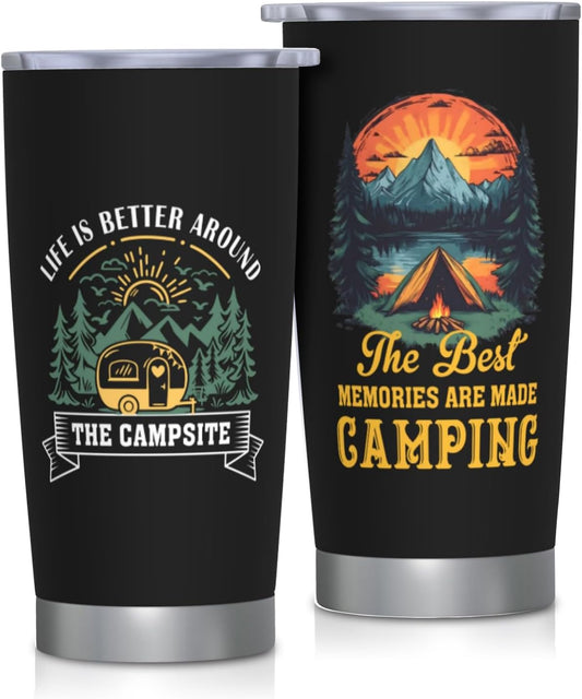 Camping Gifts for Men Women Tumbler 20oz, Camper Gifts Coffee Cups, Camp Essentials, Camp Accessories, Gift for RV Owners, Campsite Outdoors RV Travel Lovers Mug