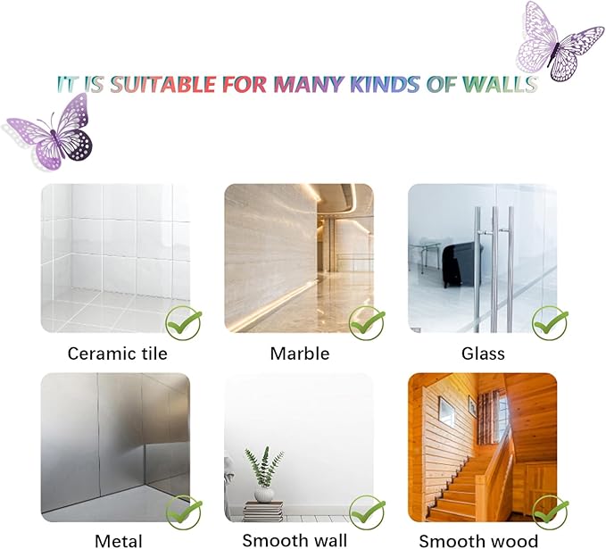 SAOROPEB 3D Butterfly Wall Decor - 48 Pcs, 4 Styles, 3 Sizes, Removable Stickers for Birthday & Party Decorations (Lavender)