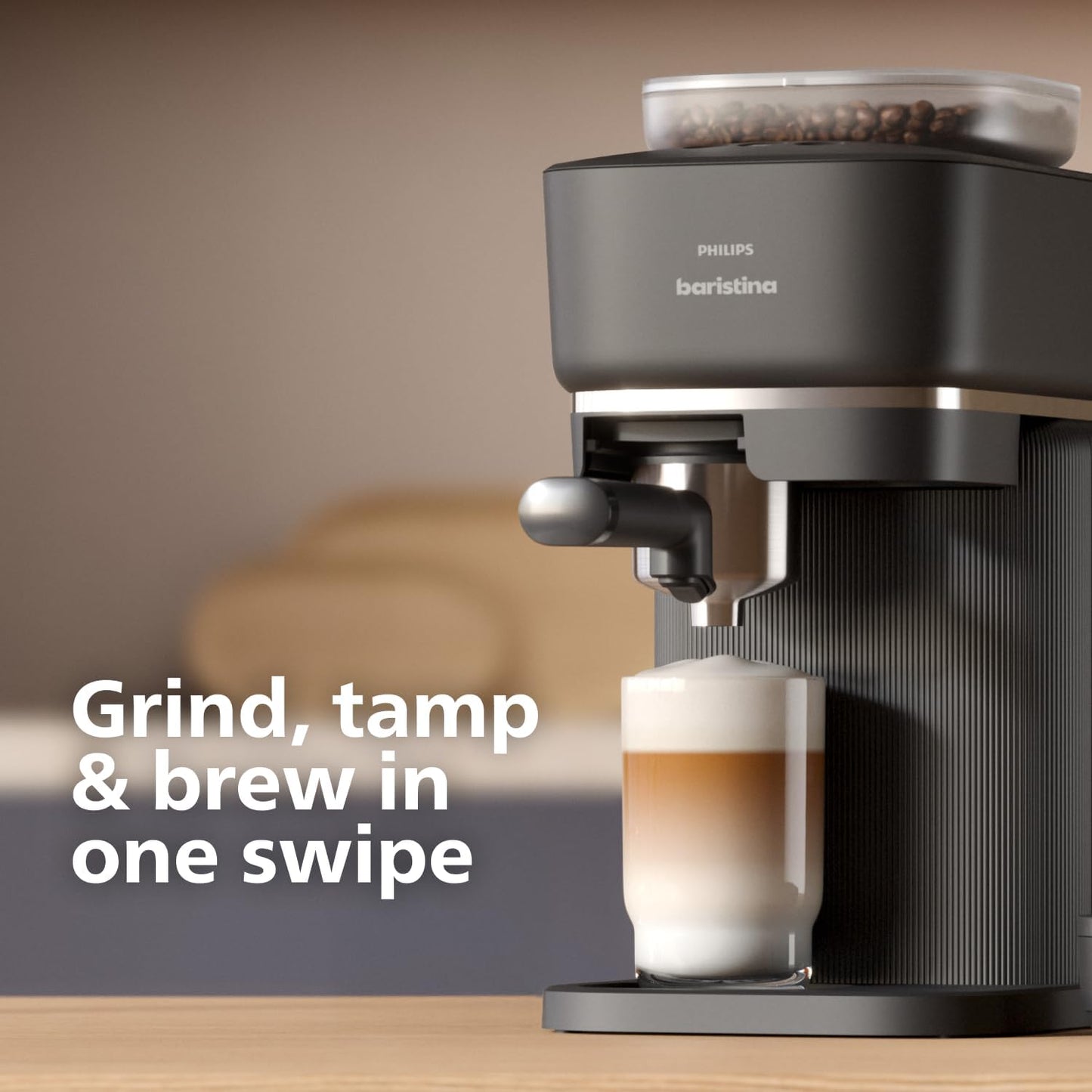 Philips Baristina Espresso Machine+Milk Frother Bundle. Real espresso. Compact coffee machine, portafilter, grinder, Cafe Crema. Dairy & Non-Dairy Milk foam. Hot & Cold. Easy Clean. Black (BAR303/60)