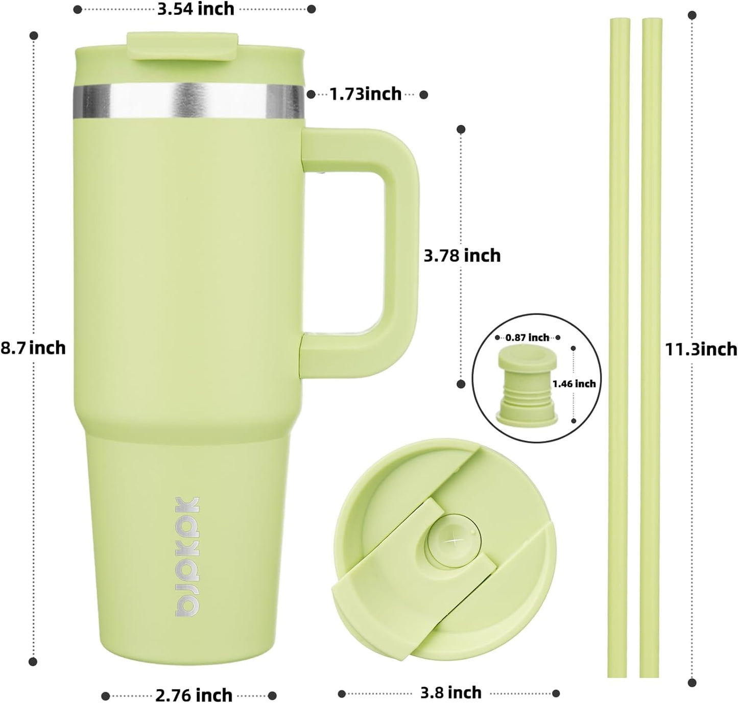 BJPKPK Tumbler With Handle And Straw 30oz Insulated Tumbler Cups With Lid Stainless Steel Travel Coffee Mug,Macaron Green