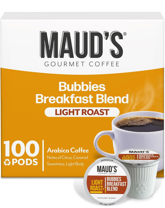 Maud's Breakfast Blend Coffee Pods, 100 ct, Light Roast Coffee in Recyclable Single Serve Pods – 100% Arabica Beans, Compatible with Keurig K Cups Maker