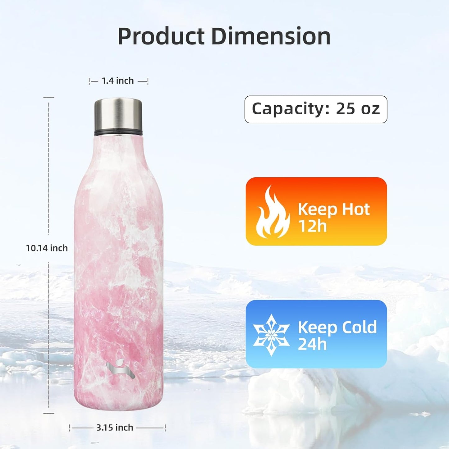 Insulated Water Bottle with Strap,25 oz Double Wall Stainless Steel Vacuum Bottles Metal Water Flask,Blossom