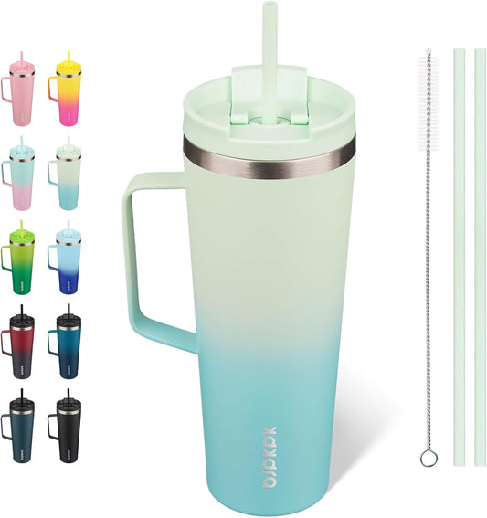 BJPKPK Insulated Tumbler with Handle, 26oz Insulated Tumblers with Lid and Straw, Stainless Steel Metal Water Bottles, Coffee Travel Mugs, Cups, Mint