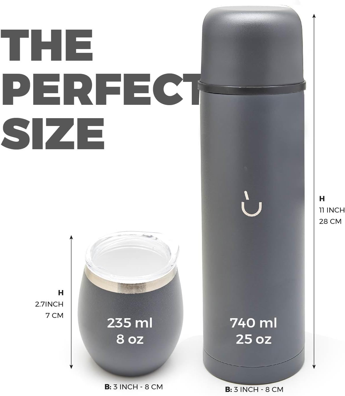 BALIBETOV Complete Yerba Mate Set - Modern Mate Gourd, Thermal Flask, Bombilla and Cleaning Brush Included - All Premium Quality 304 18/8 Stainless Steel (Gray)