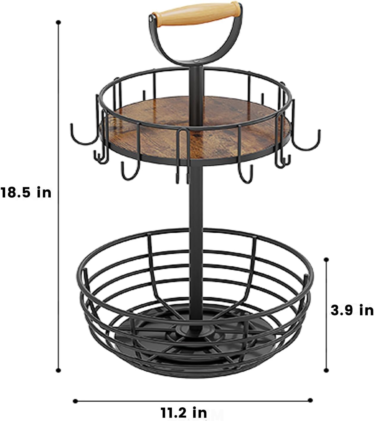 Coffee Mug Holder, 2 Tier Coffee Cup Holder with Hooks, Rotatable Mug Rack Organizer with Cup Pods & Saucer Basket for Bar Kitchen Counter
