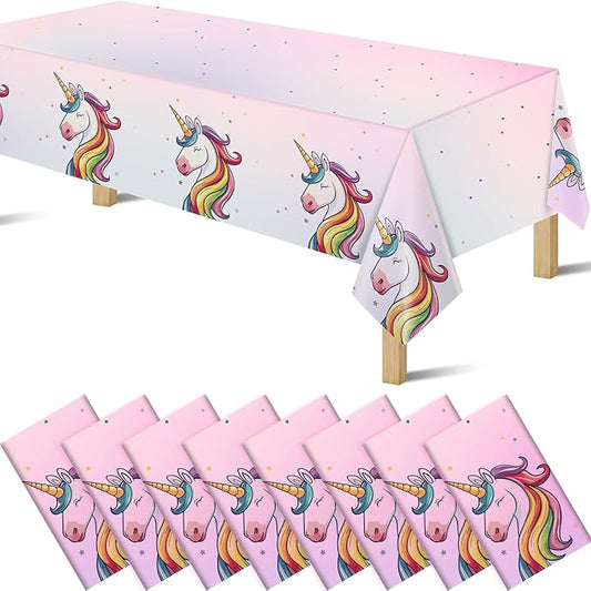 8Pcs Unicorn Tablecloths for Birthday Party, Unicorn Plastic Table Cover Disposable Party Table Cloths, unicórnio Festa Supplies for Baby Shower and Birthday Decoration for Girls (54'' x 108'')