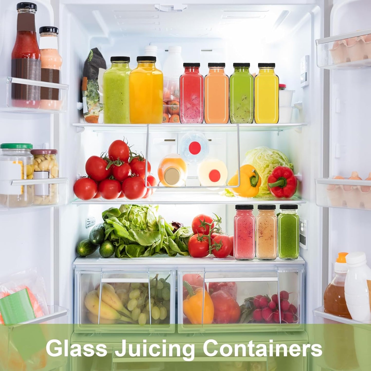 12 pack 12 oz Glass Juice Bottles with Lids, 360 ml Reusable Glass Water Bottles, Empty Drink Containers Drinking Jars with Brush, for Milk, Juicing, Kombucha, Ginger