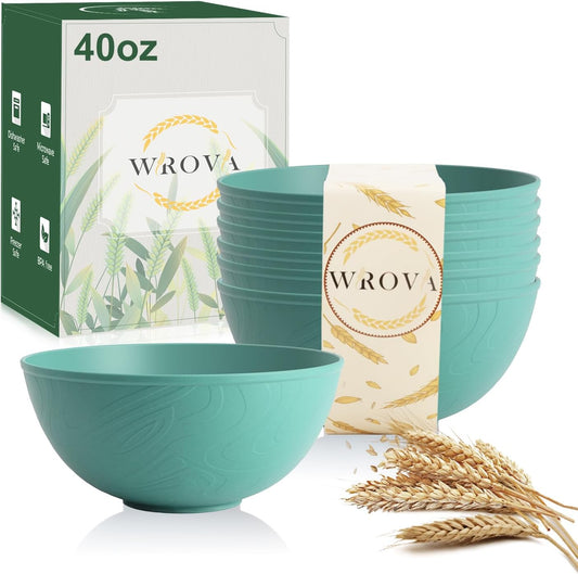 Wheat Straw Bowls for Kitchen set of 6,Anit-Scald Thick Soup Bowls 40oz,Microwave and Dishwasher Safe Bowl set easy to clean. Green