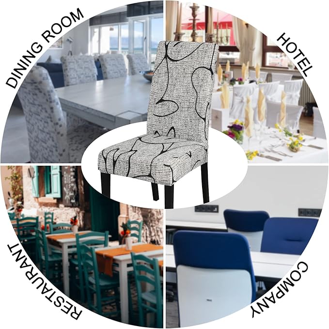 JQinHome Pattern Chair Covers for Dining Room Set of 8, High Stretch Removable Washable Parsons Chair Slipcover for Home Party Hotel Wedding Ceremony (8PCS, Lotus Gray)