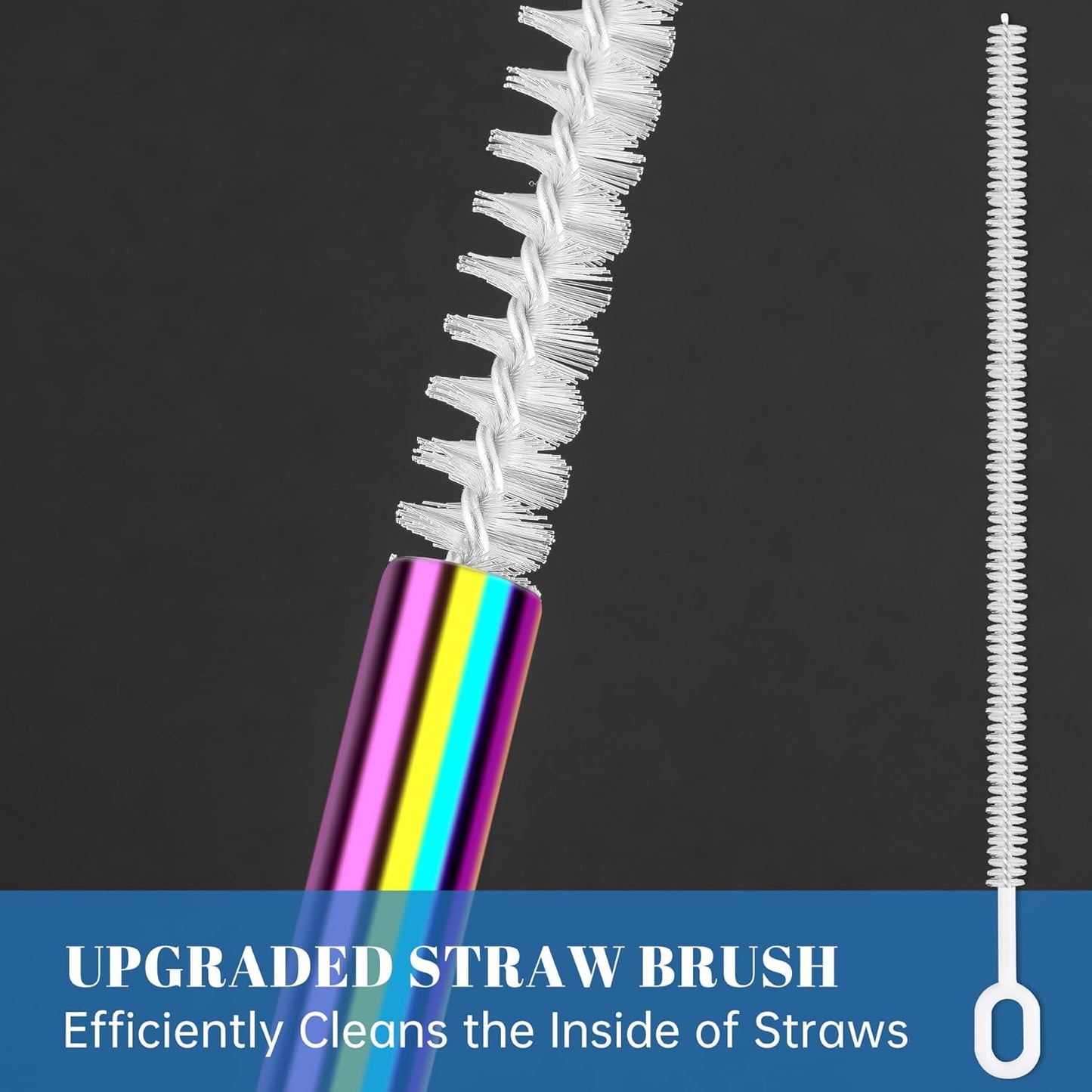 Tomorotec 8-Pack Bent Stainless Steel Straws for 40oz Stanley Tumblers, 12" Metal Straws for Stanley Cup with 1 Brush, Reusable Drinking Straws for Smoothies, Milkshakes, Dishwasher Safe (Iridescent)