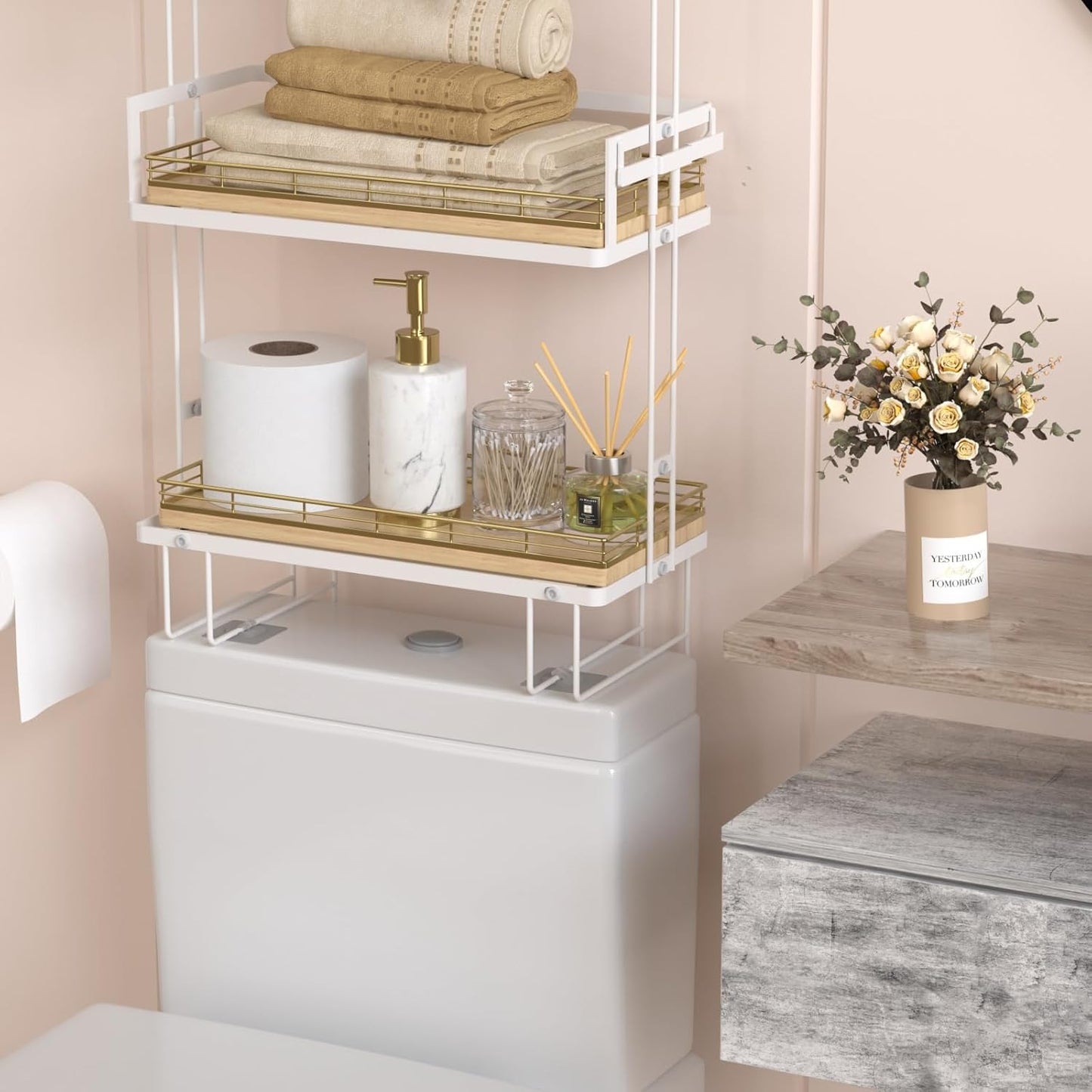 Oak Bathroom Toilet Tank Tray, 13" Wood Back of Toilet Paper Storage Tank Topper Basket, Vanity Tray for Perfume Makeup Candle Toiletry Organizer for Kitchen Coffee Table Natural Tray Decor