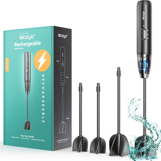 ISTOYO Rechargeable Resin Mixer, Epoxy Mixer for Saving Your Wrist, Epoxy Resin Mixer for Resin Molds, Resin Supplies, Silicone Molds Mixing, DIY Crafts (Included 4 pcs Paddles)