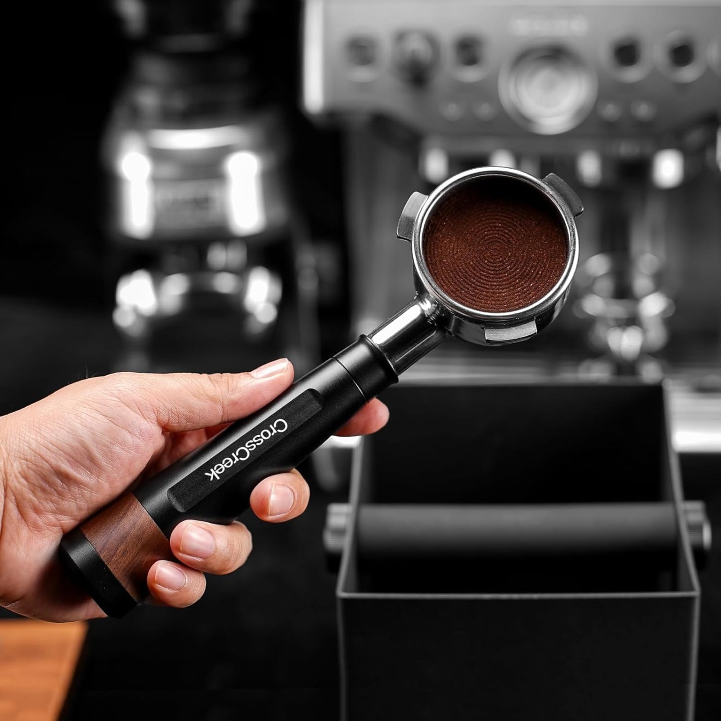 54mm Espresso Bottomless Portafilter with 3 Ear | Stainless Steel Basket and Black Aluminum Alloy Handle | Fits 54mm Breville/Sage Barista Espresso Machine | Espresso Accessories