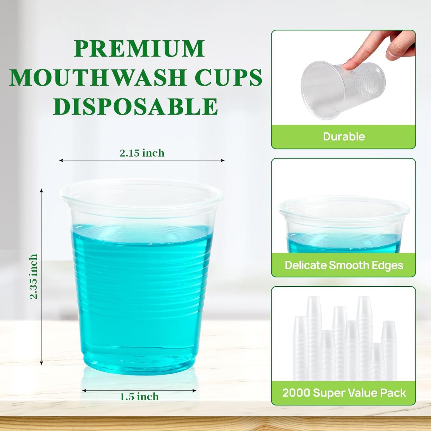 Vplus 2000 Pack 3 OZ Cold Clear Small Plastic Cups, 3 Ounce Disposable Measuring Tasting Sample Mouthwash Dessert Shot Cups for Bathroom, Party, Drinking