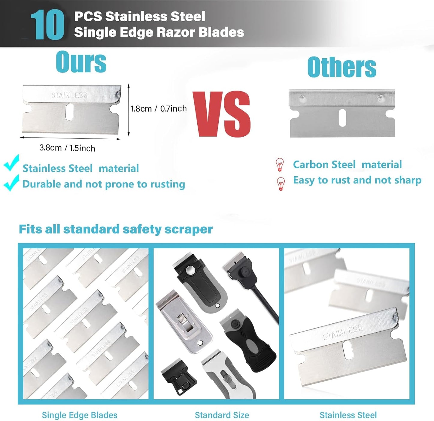 Gomake Razor Blade Scraper Tool with Blade Storage Container, Glass Cooktop Stove Scraper with 10PCS Stainless Steel Blades for Glass Clean,Paint,Old Label,Decal Sticker,Adhesive Remover (Blue)