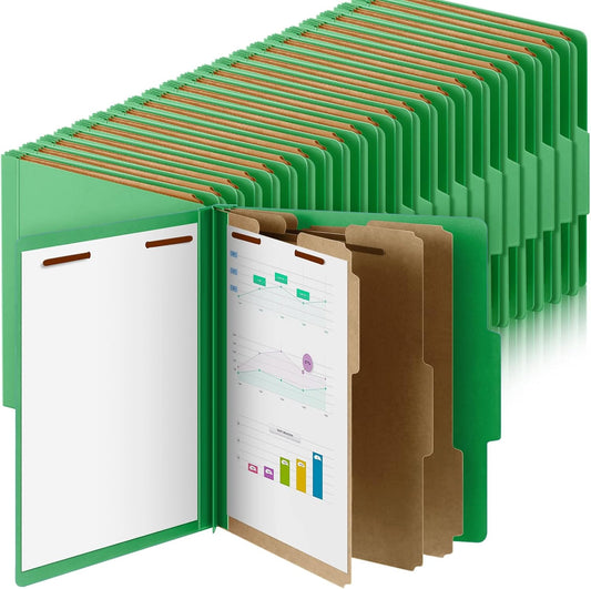 60 Pcs Classification Folders Letter Size, Back to School Supply for Teacher, Student, 3 Dividers Pressboard File Folder Bulk with 2 Fasteners, 3.5 Inch Expanding File Organizer (Green)