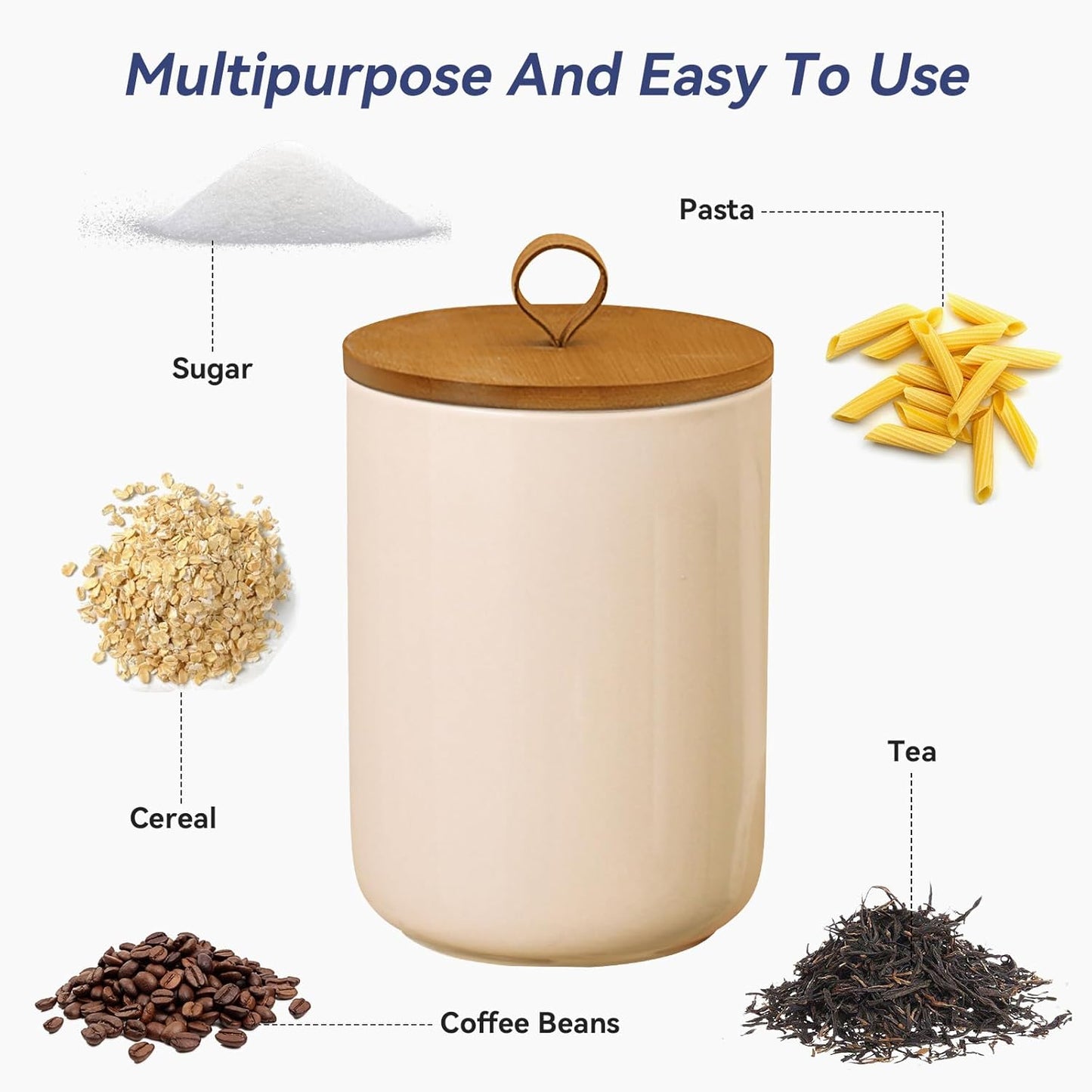 Large Ceramic Storage Jars, Modern Elegant Highly Polished Airtight Gorgeous Storage Canisters with Wooden Lid Food Storage Jar for Kitchen Spice Tea Vanilla Sugar Coffee Beans (Khaki)