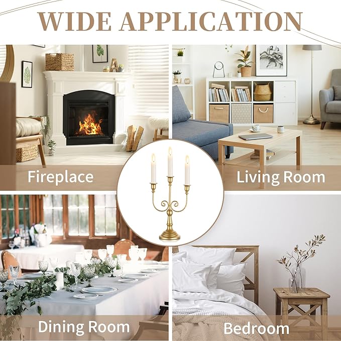 Sziqiqi Gold Taper Candle Holder for Centerpiece - 3-stem Candlesticks Holder for Wedding Table Centerpieces Metal Candle Stick Holders for Fireplace Mantle 2pcs