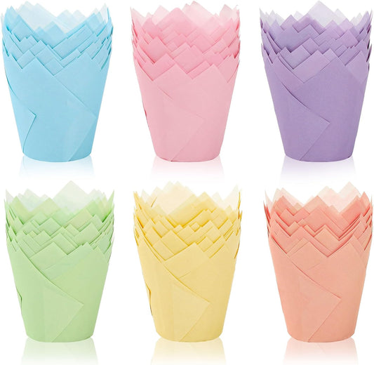 180Pcs Pastel Tulip Cupcake Liners Colorful Muffin Baking Cups Pink Blue Purple Yellow Orange Green Cupcake Wrappers for Spring Easter Holiday Party Supplies