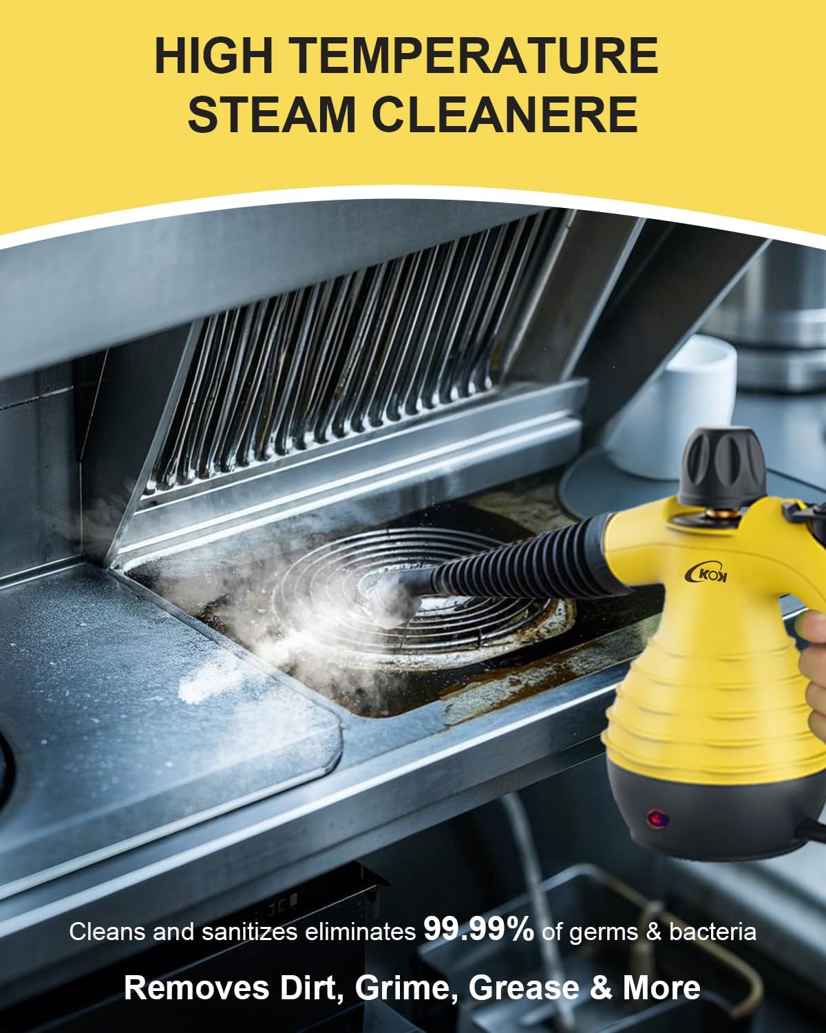 KOK Handheld Steam Cleaner, 221°F High-Temperature, 10-in-1 Accessory Kit, Multi-Surface Cleaning，for Kitchen/Bathroom/Car/Floors