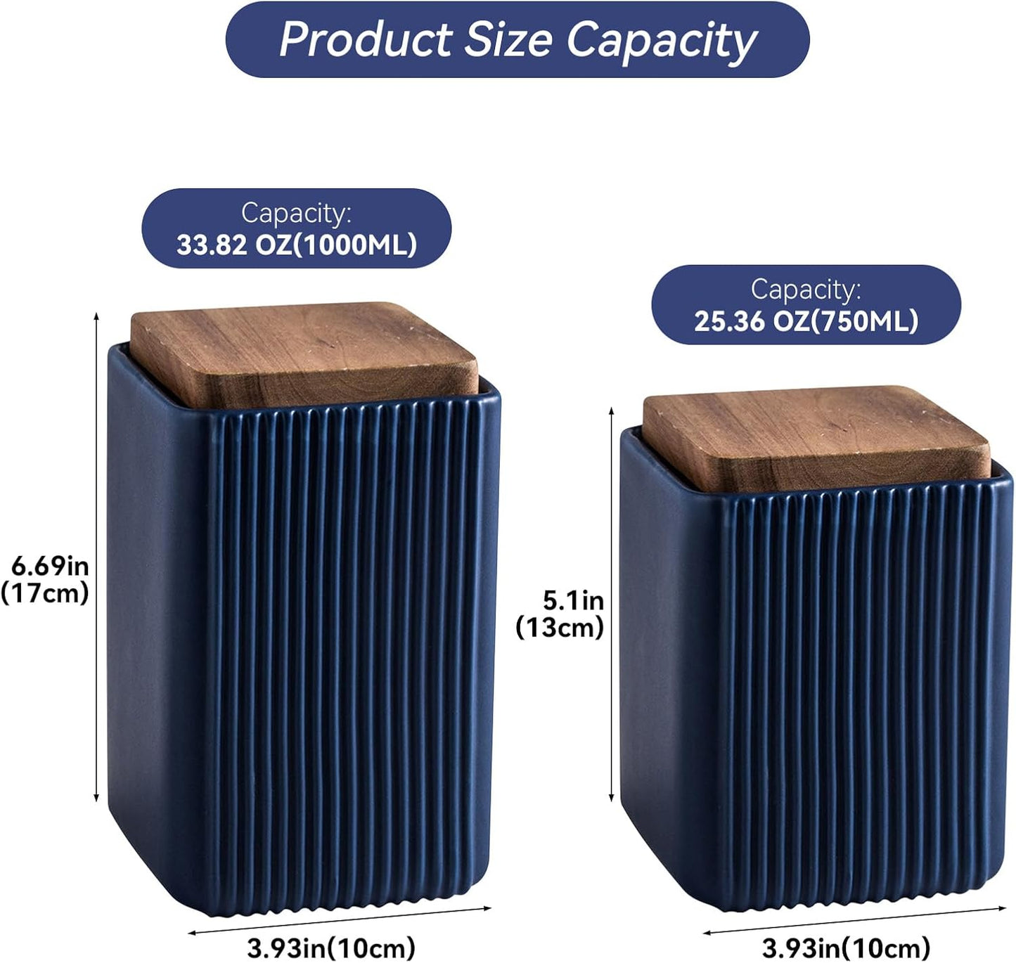 Ceramic Storage Jars Modern Elegant Highly Polished Airtight Storage Canisters with Lid Whiteware Food Stroage Jar for Kitchen Spice Tea Vanilla Sugar Coffee Beans (Blue-1000ML)